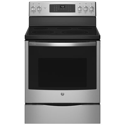 GE Profile 30 in. 5.2 Cu. ft. Smart Air Fry Convection Oven Freestanding Electric Range with 5 Smoothtop Burners - Fingerprint Resistant Stainless | PB900YVFS