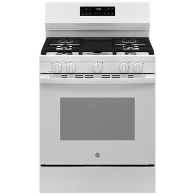 GE 500 Series 30 in. 5.3 cu. ft. Oven Freestanding Natural Gas Range with 5 Sealed Burners & Griddle - White | GGF500PVWW