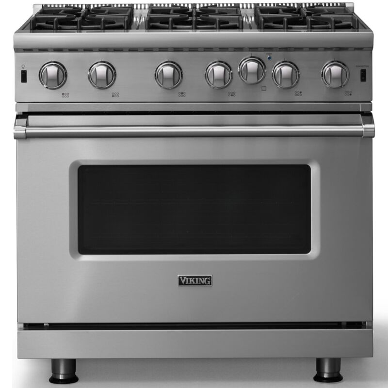 Viking 5 Series 36 in. 5.1 cu. ft. Standard Convection Gas Range with Open Burners - Stainless Steel, , hires