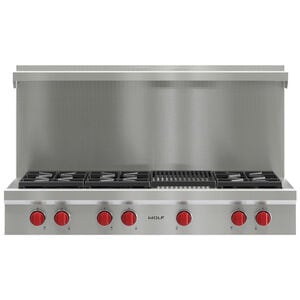 Wolf 48 in. 6-Burner Natural Gas Rangetop with Grill & Power Burner - Stainless Steel, , hires