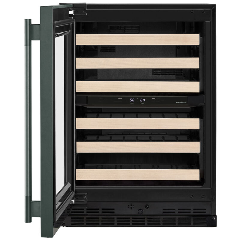 KitchenAid 24 in. Undercounter Left Hinged Wine Cooler with Wood Racks, Dual Temperature Zone(s) & 46-Bottle Capacity - Juniper, , hires