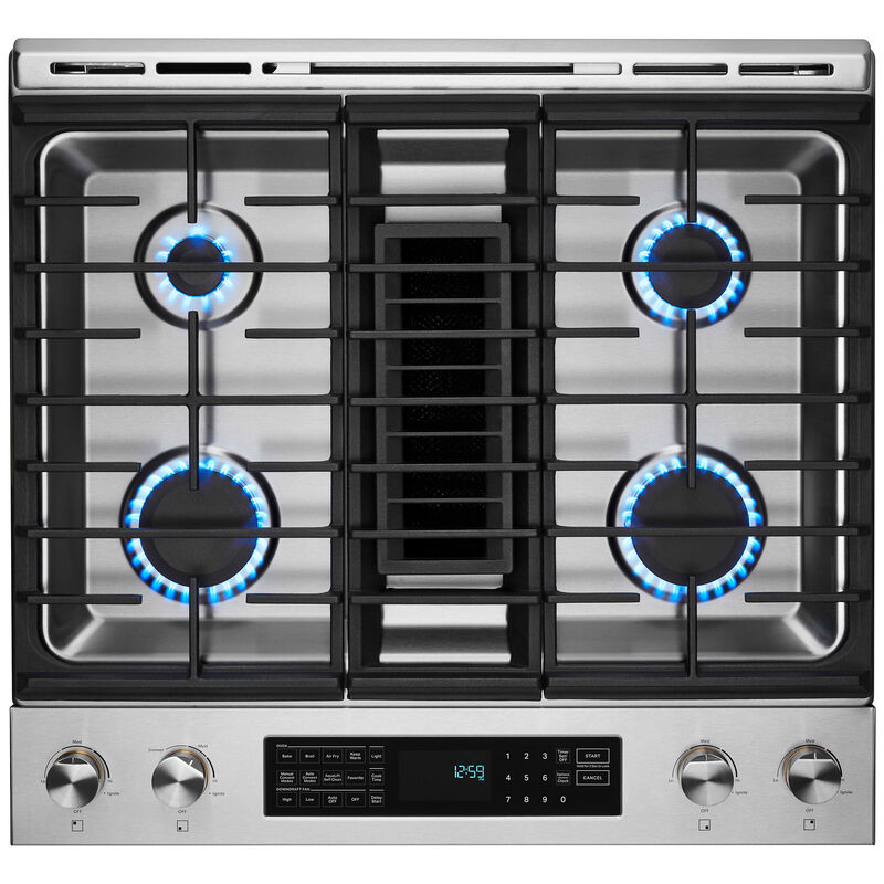 JennAir 30 in. 6.2 cu. ft. Air Fry True European Convection Slide-In Dual Fuel Range with 4 Sealed Burners - Stainless Steel, , hires