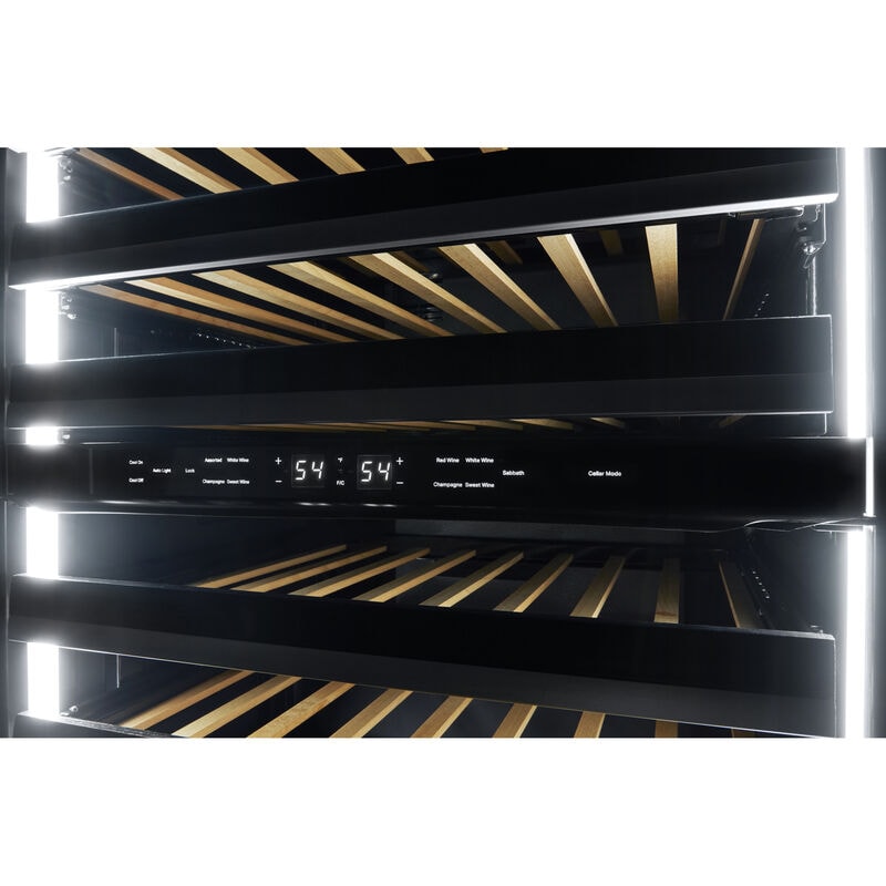 JennAir Rise 24 in. Undercounter Wine Cooler with Wood Racks, Dual Temperature Zones & 45 Bottle Capacity - Stainless Steel, , hires