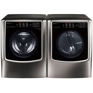 LG Signature 30 in. 5.8 cu. ft. Smart Front Load Washer with Sanitize Cycle, Steam Wash & Self Clean - Black Stainless Steel, , hires