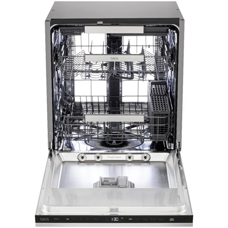 SKS 24 in. Top Control Flush-Mount Smart Dishwasher with 38 dBA Sound Level, 3rd Rack & Auto Open Door Drying - Stainless Steel, , hires