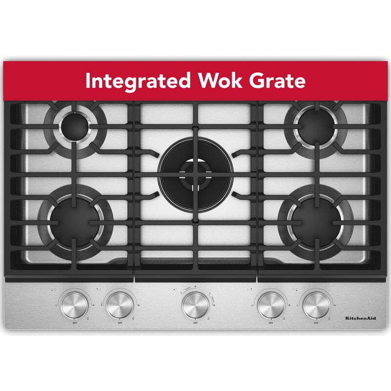 KitchenAid 30 in. 5-Burner Natural Gas Cooktop with Simmer Burner & Power Burner - Stainless Steel, , hires