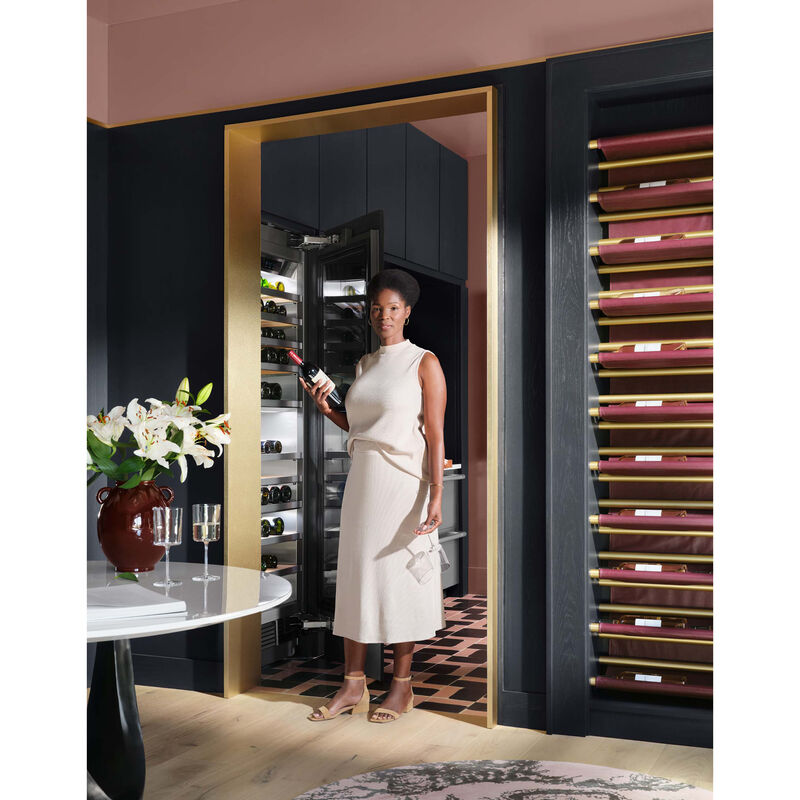 Signature Kitchen Suite Instaview 24 in. Built-in Smart Wine Cooler with Metal & Wood Racks, Multi-Temperature Zones & 113 Bottle Capacity - Custom Panel Ready, , hires