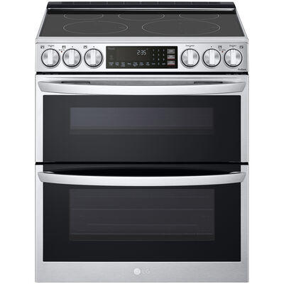LG InstaView 30 in. 7.3 cu. ft. Smart Air Fry True European Convection Double Oven Slide-In Electric Range with Smoothtop Burners - PrintProof Stainless Steel | LTEL7337F
