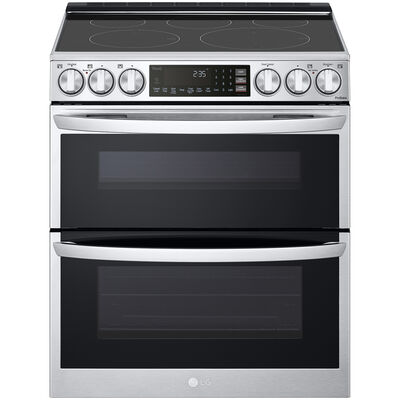 LG 30 in. 7.3 cu. ft. Smart Air Fry Convection Double Oven Slide-In Electric Range with 5 Smoothtop Burners - Printproof Stainless Steel | LTEL7337F