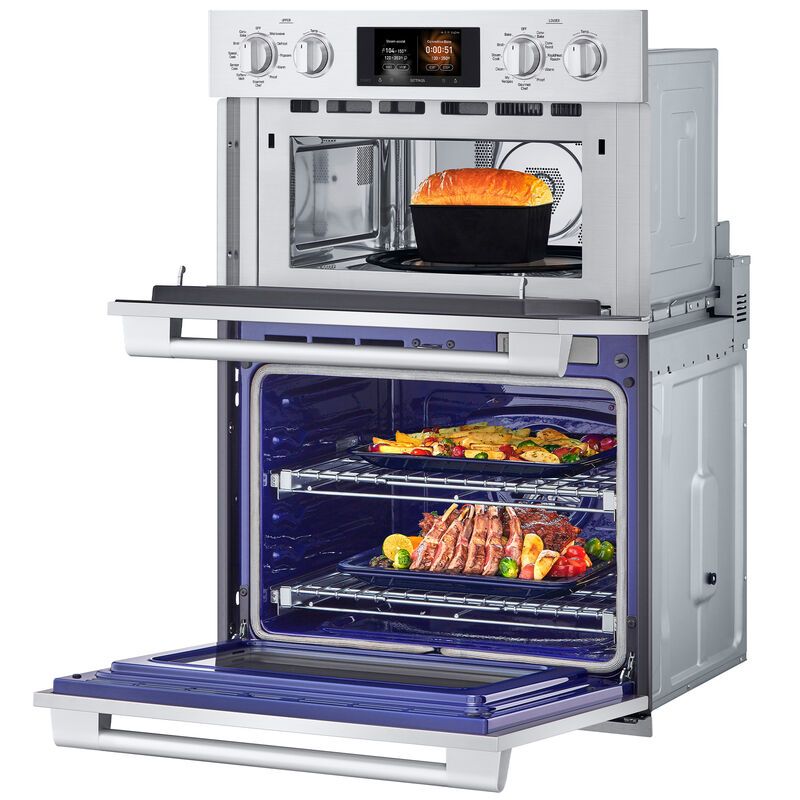 SKS 30 in. 9.4 cu. ft. Smart Top Control SteamElectric Double Wall Oven with True European Convection - Stainless Steel, , hires