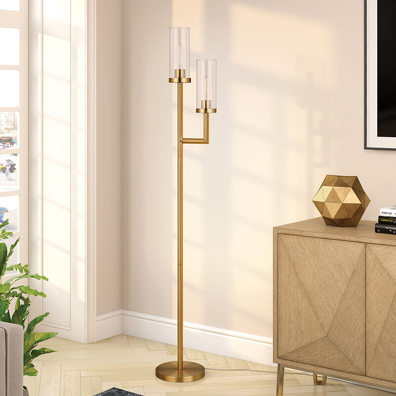 Hudson C Basso Brass Torchiere 2, Torchiere Floor Lamp With Built In Motion Lavalier Microphone