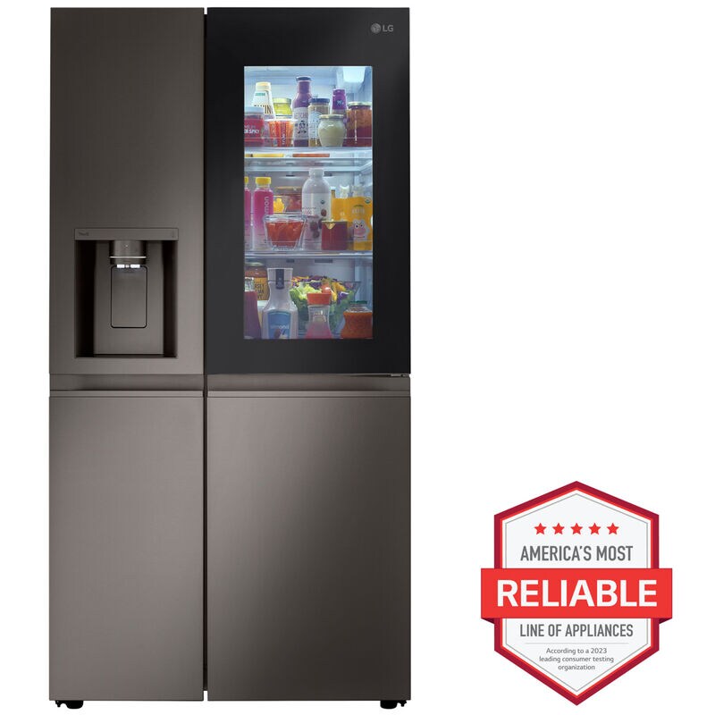 LG InstaView36 in. 27.1 cu. ft. Smart Side by Side Refrigerator with Ice & Water Dispenser - PrintProof Black Stainless Steel, PrintProof Black Stainless Steel, hires
