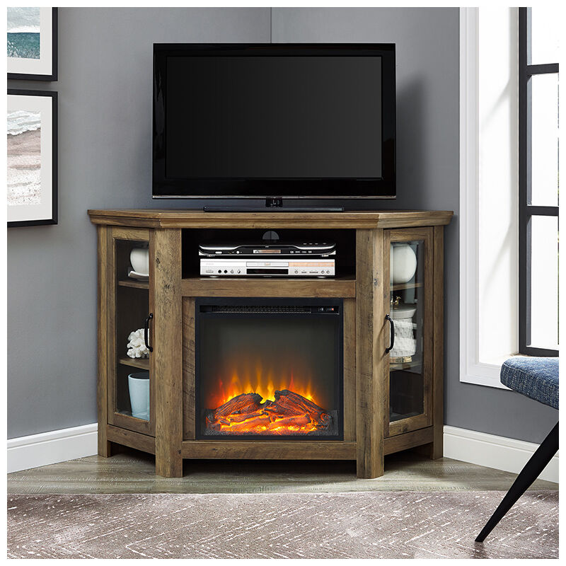 Walker Edison 48 Wood Corner Fireplace Media TV Stand Console - Rustic Oak  | P.C. Richard u0026 Son