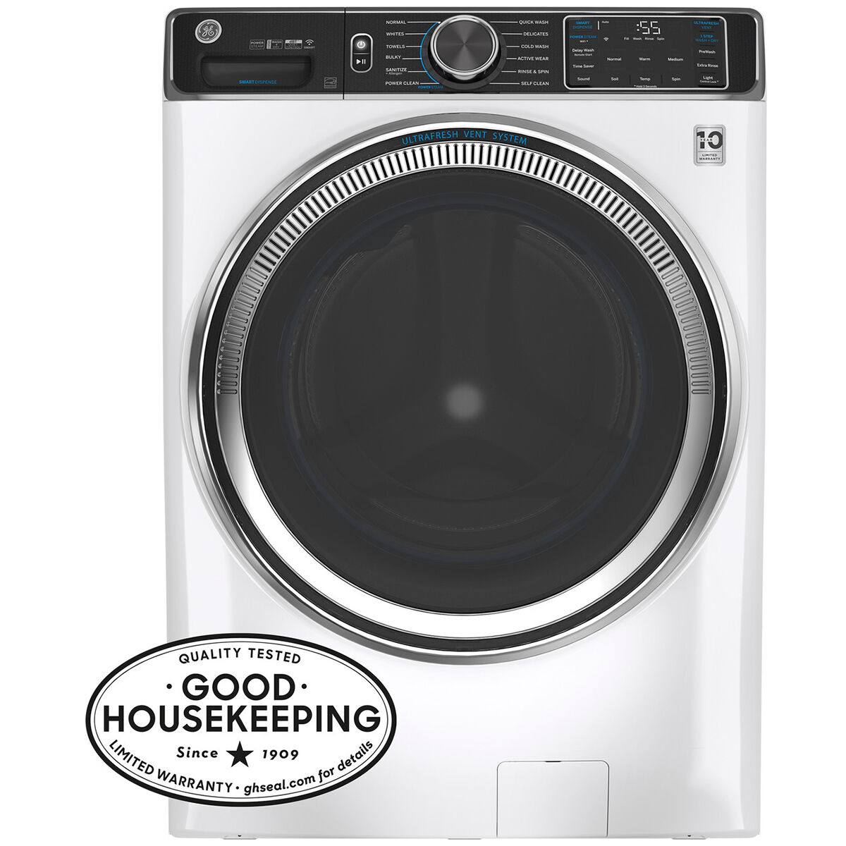 GE 28 in. 5.0 cu. ft. Smart Stackable Front Load Washer with 