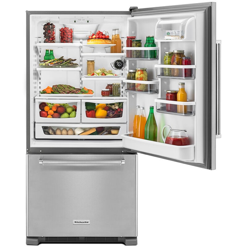 KitchenAid 33 in. 22 cu. ft. Bottom Freezer Refrigerator Right Hinged - Stainless Steel, , hires