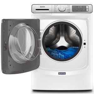 Maytag 27 in. 5.0 cu. ft. Smart Stackable Front Load Washer with Extra Power, 24-Hr Fresh Hold Option, Sanitize & Steam Wash Cycle - White, White, hires