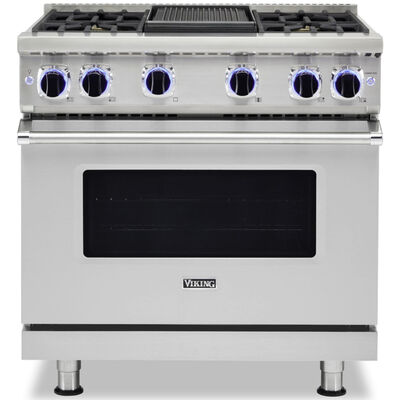 Viking 7 Series 36 in. 5.1 cu. ft. Standard Convection Gas Range with 4 Sealed Burners & Griddle - Stainless Steel | VGR73624GSSL