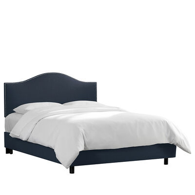 Skyline King Nail Button Bed in Linen - Navy | 913NBBEDPWLN