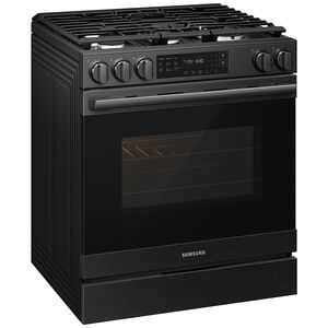 Samsung Bespoke 30 in. 6.0 cu. ft. Smart Air-Fry True European Convection Slide-In Gas Range with 5 Sealed Burners & Griddle - Matte Black Steel, Matte Black Steel, hires