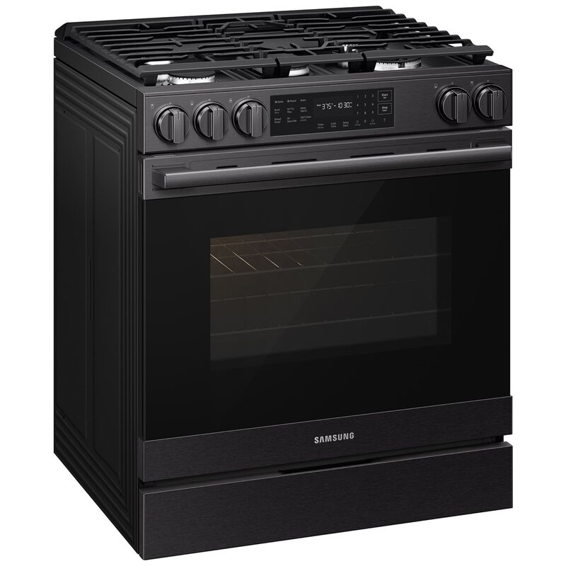 Samsung Bespoke 30 in. 6.0 cu. ft. Smart Air-Fry True European Convection Slide-In Gas Range with 5 Sealed Burners & Griddle - Matte Black Steel, Matte Black Steel, hires