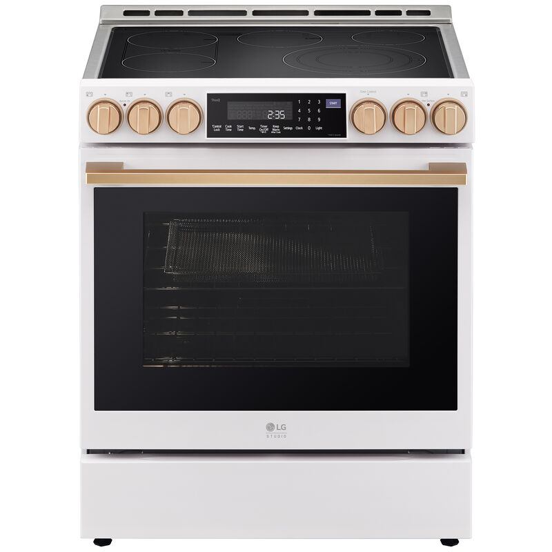 LG Studio 30 in. 6.3 cu. ft. Smart Air Fry Convection Oven Slide-In Electric Range with 5 Radiant Burners - Essence White, , hires