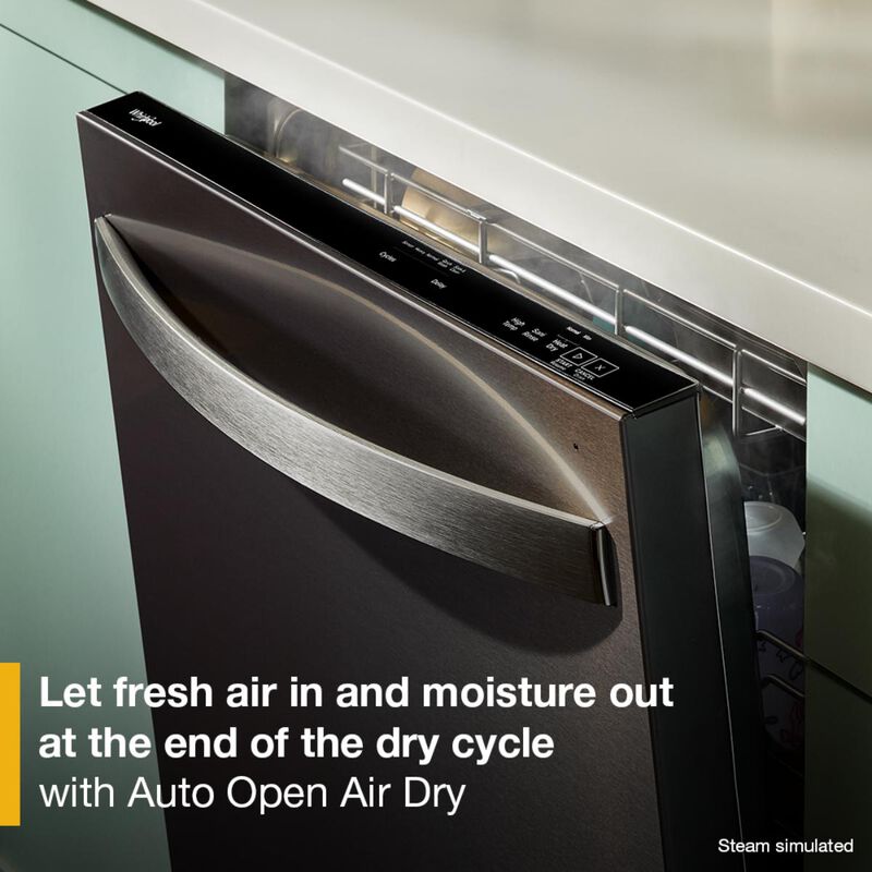 Whirlpool 24 in. Top Control Dishwasher with 47 dBA Sound Level, 3rd Rack & Auto Open Air Dry - Fingerprint Resistant Black Stainless, , hires
