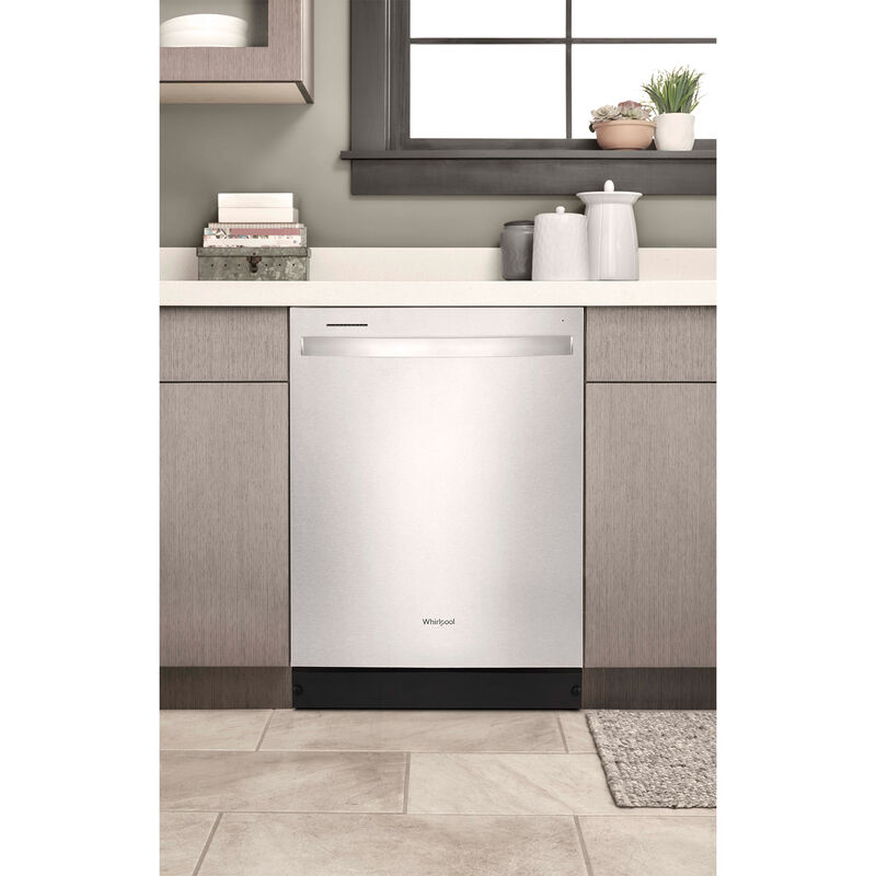 Whirlpool 24 in. Built-In Dishwasher with Top Control, 55 dBA Sound Level, 12 Place Settings, 5 Wash Cycles & Sanitize Cycle - Monochromatic Stainless Steel, , hires