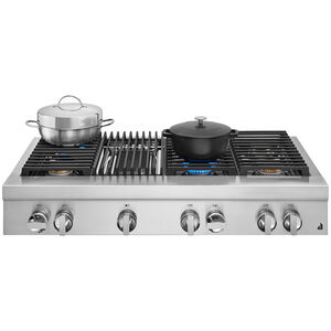 JennAir Noir 48 in. 6-Burner Natural Gas Rangetop with Grill, Simmer Burner & Power Burner - Stainless Steel, , hires