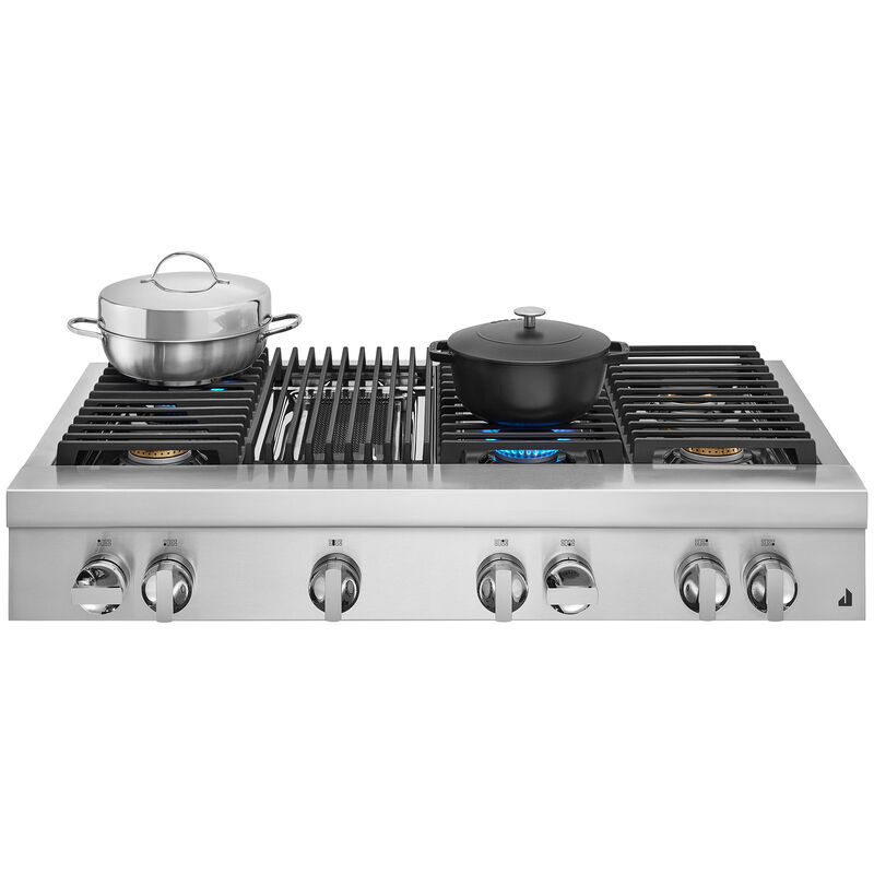 JennAir Noir 48 in. 6-Burner Natural Gas Rangetop with Grill, Simmer Burner & Power Burner - Stainless Steel, , hires