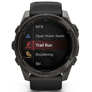 Garmin f nix 8 51 mm, AMOLED Smart Watch - Sapphire, Carbon Gray DLC Titanium with Black/Pebble Gray Silicone Band, , hires