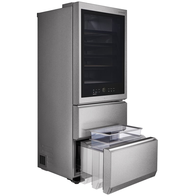 LG Signature InstaView 28 in. Freestanding Smart Wine Cooler with 2 Freezer Drawers, Multi-Zone & 65 Bottle Capacity - Textured Steel, , hires