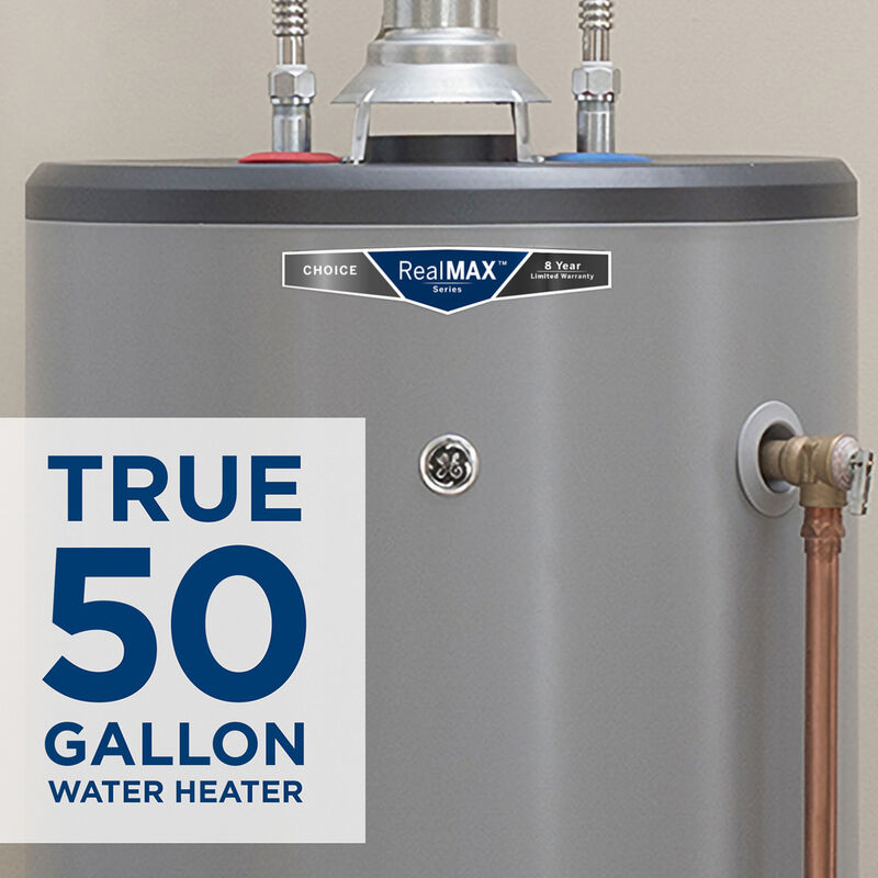 GE RealMax Choice Natural Gas 50 Gallon Tall Water Heater with 8-Year Parts Warranty, , hires