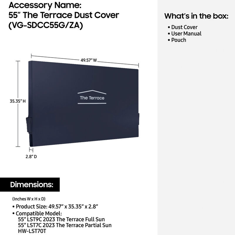 Samsung 55" Terrace Dust Cover for Outdoor TV - Dark Gray, , hires