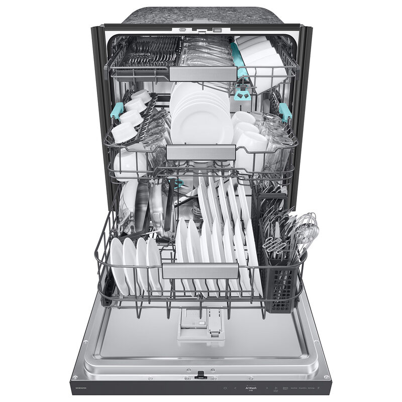 Samsung Bespoke 24 in. Top Control Smart Dishwasher with 38 dBA Sound Level, 3rd-Rack, Smart Dry with AutoRelease Door & Pocket Handle - Fingerprint Resistant Matte Black Steel, , hires