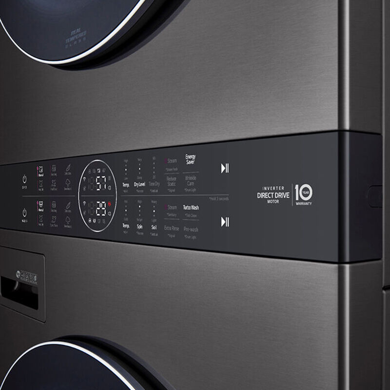 LG 27 in. WashTower with 4.5 cu. ft. Washer with 6 Wash Programs & 7.4 cu. ft. Gas Dryer with 6 Dryer Programs, Sensor Dry & Wrinkle Care - Black Steel, Black Steel, hires