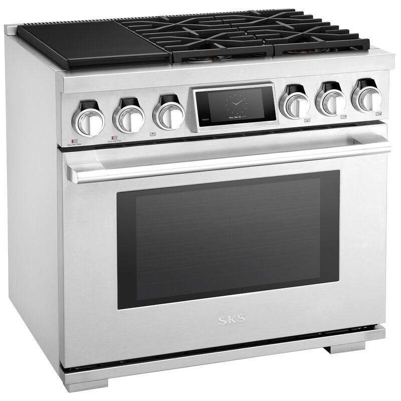 SKS 36 in. 6.3 cu. ft. Smart Standard Convection Steam Dual Fuel Range with 6 Sealed Burners - Stainless Steel, , hires