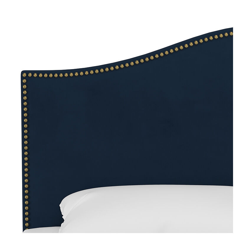 Skyline Full Nail Button Bed in Velvet - Ink, Blue, hires