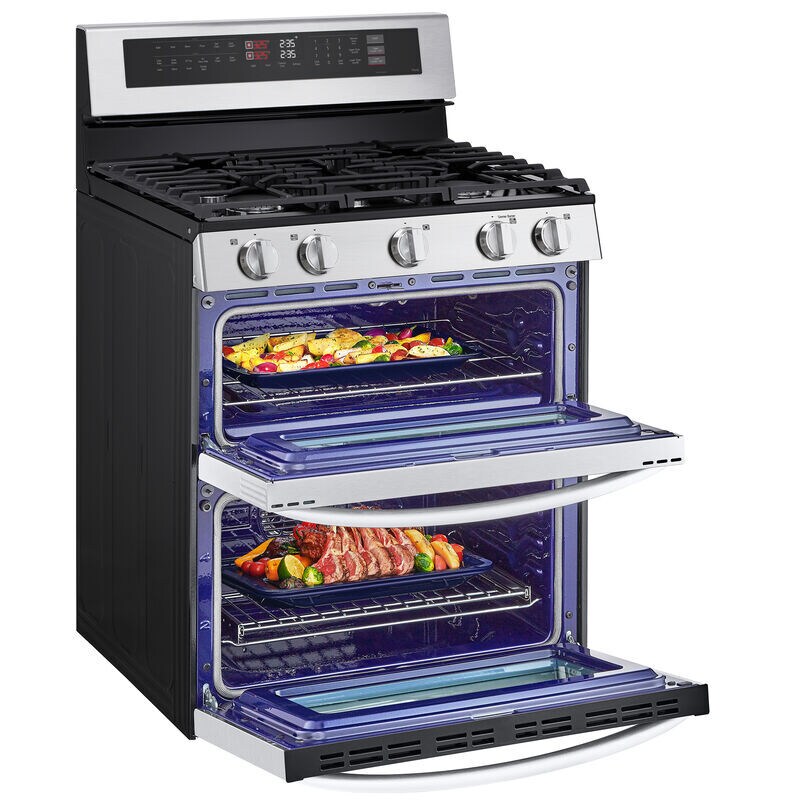 LG 30 in. 6.9 cu. ft. Smart Air Fry Convection Double Oven Freestanding Natural Gas Range with 5 Sealed Burners Stainless Steel P.C. Richard Son