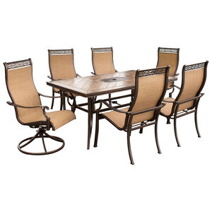 Hanover Monaco 7-Piece 68" Rectangle Boat Shape Porcelain Top Dining set 4 Stationary & 2 Swivel Sling Chairs - Tan
