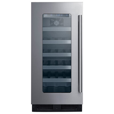 Summit 15 in. Undercounter Wine Cooler with Wood Racks, Single Temperature Zone & 23-Bottle Capacity - Stainless Steel | ALWC15LHD