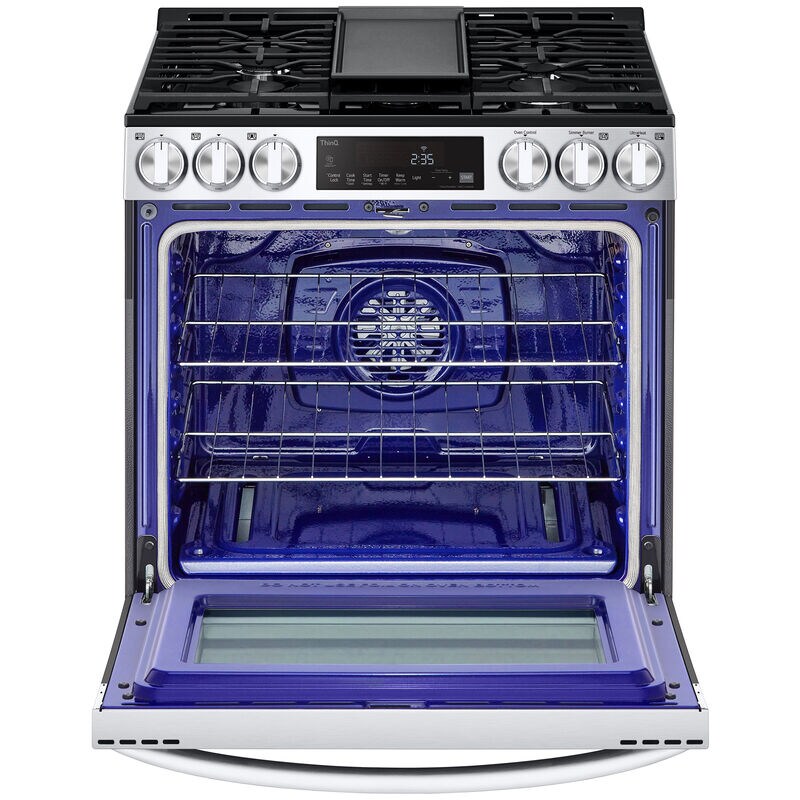 LG 30 in. 5.8 cu. ft. Smart Air Fry Standard Convection Slide-In Gas Range with 5 Sealed Burners & Griddle - PrintProof Stainless Steel, PrintProof Stainless Steel, hires