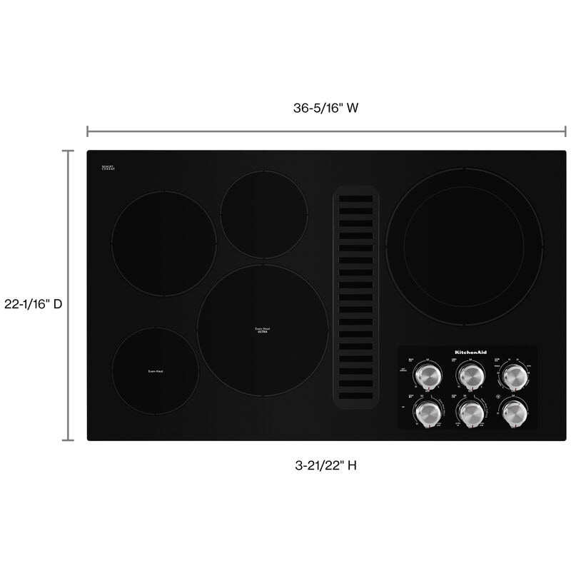 KitchenAid 36 in. 5-Burner Electric Cooktop with Downdraft, Simmer Burner & Power Burner - Black, , hires