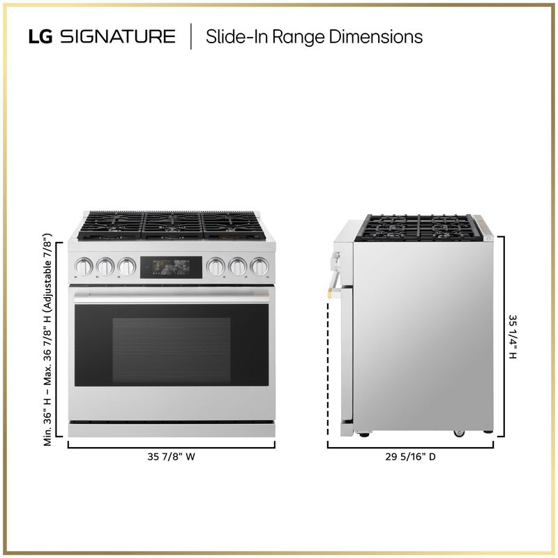 LG SIGNATURE 36 in. 6.3 cu. ft. Smart Air-Fry True European Convection Slide-In Gas Range with 6 Sealed Burners - Stainless Steel, , hires
