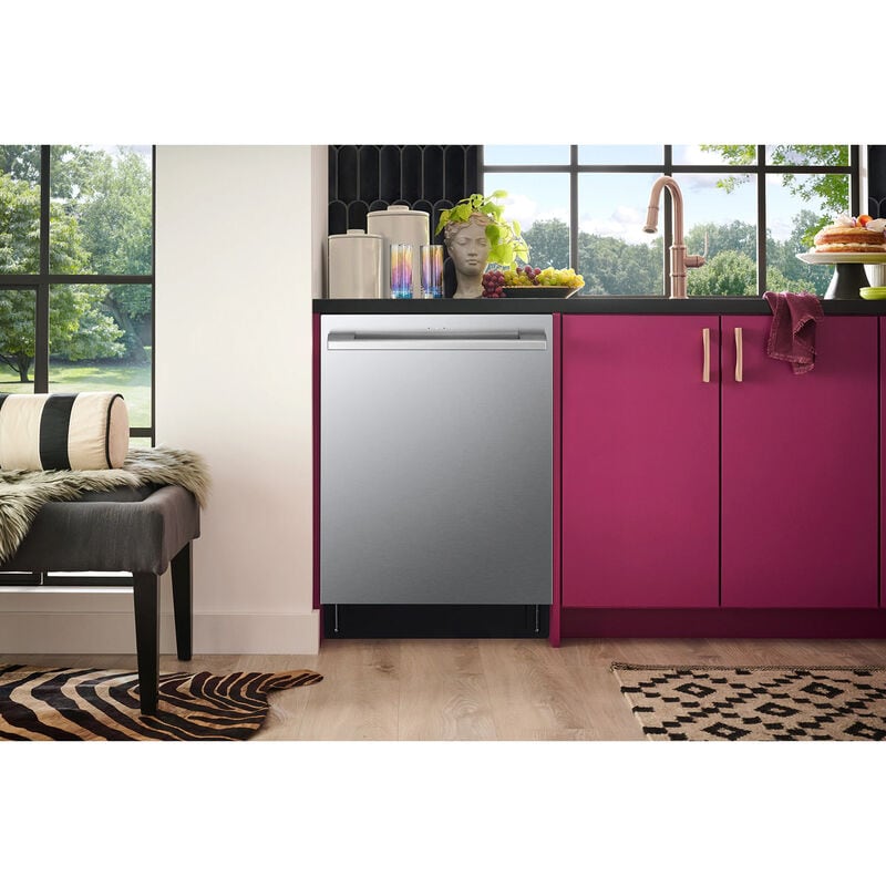 LG Studio 24 in. Top Control Flush-Mount Smart Dishwasher with 40 dBa Sound Level, 3rd-Rack & Dynamic Dry - PrintProof Stainless Steel, , hires