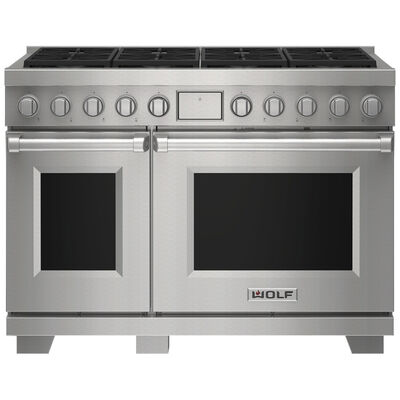 Wolf 48 in. 7.8 cu. ft. Smart Dual Convection Double Oven Dual Fuel Range with 8 Sealed Burners - Stainless Steel | DF48850-S-P