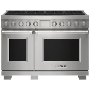 Wolf 48 in. 7.8 cu. ft. Convection Double Oven Freestanding Dual Fuel Range with 8 Sealed Burners - Stainless Steel, , hires