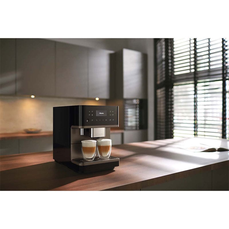Miele CM 6360 MilkPerfection Countertop Coffee Machine with WiFi Connect, Aromatic System, OneTouch for 2 Convenient Cleaning & Maintenance Programs -Obsidian Black with Bronze Front Plate, Black, hires