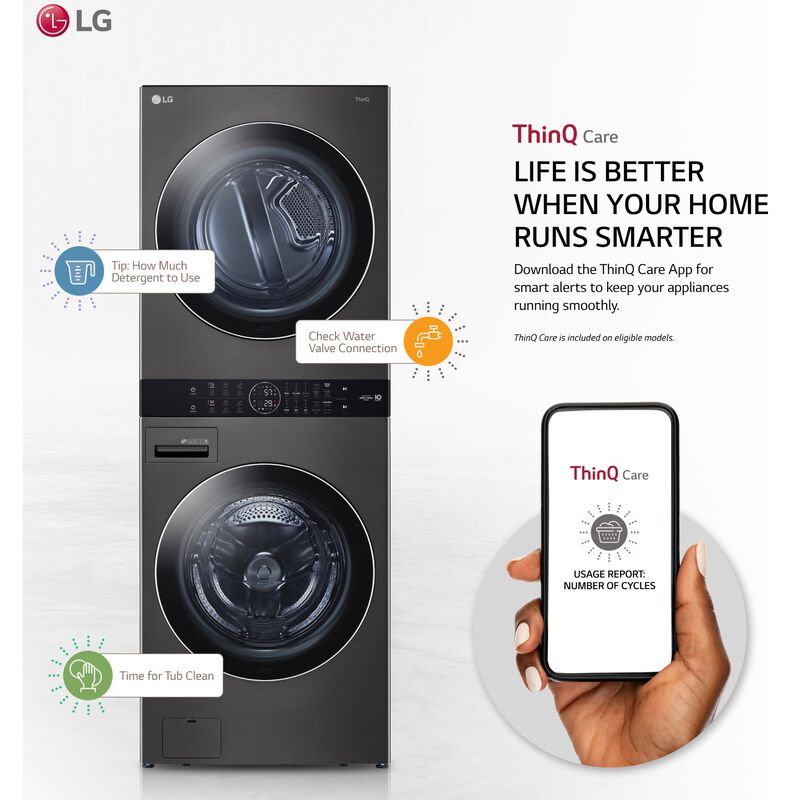 LG 27 in. WashTower with 4.5 cu. ft. Washer with 10 Wash Programs & 7.4 cu. ft. Electric Dryer with 9 Dryer Programs, Sensor Dry & Wrinkle Care - Black Steel, Black Steel, hires