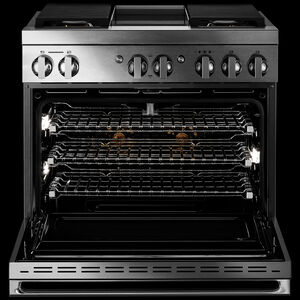 JennAir Noir Series 36 in. 5.1 cu. ft. Smart True European Convection Dual Fuel Range with 4 Sealed Burners & Griddle - Stainless Steel, , hires