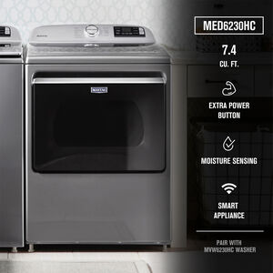 Maytag 27 in. 7.4 cu. ft. Smart Electric Dryer with Extra Power Button & Sensor Dry - Metallic Slate, Metallic Slate, hires